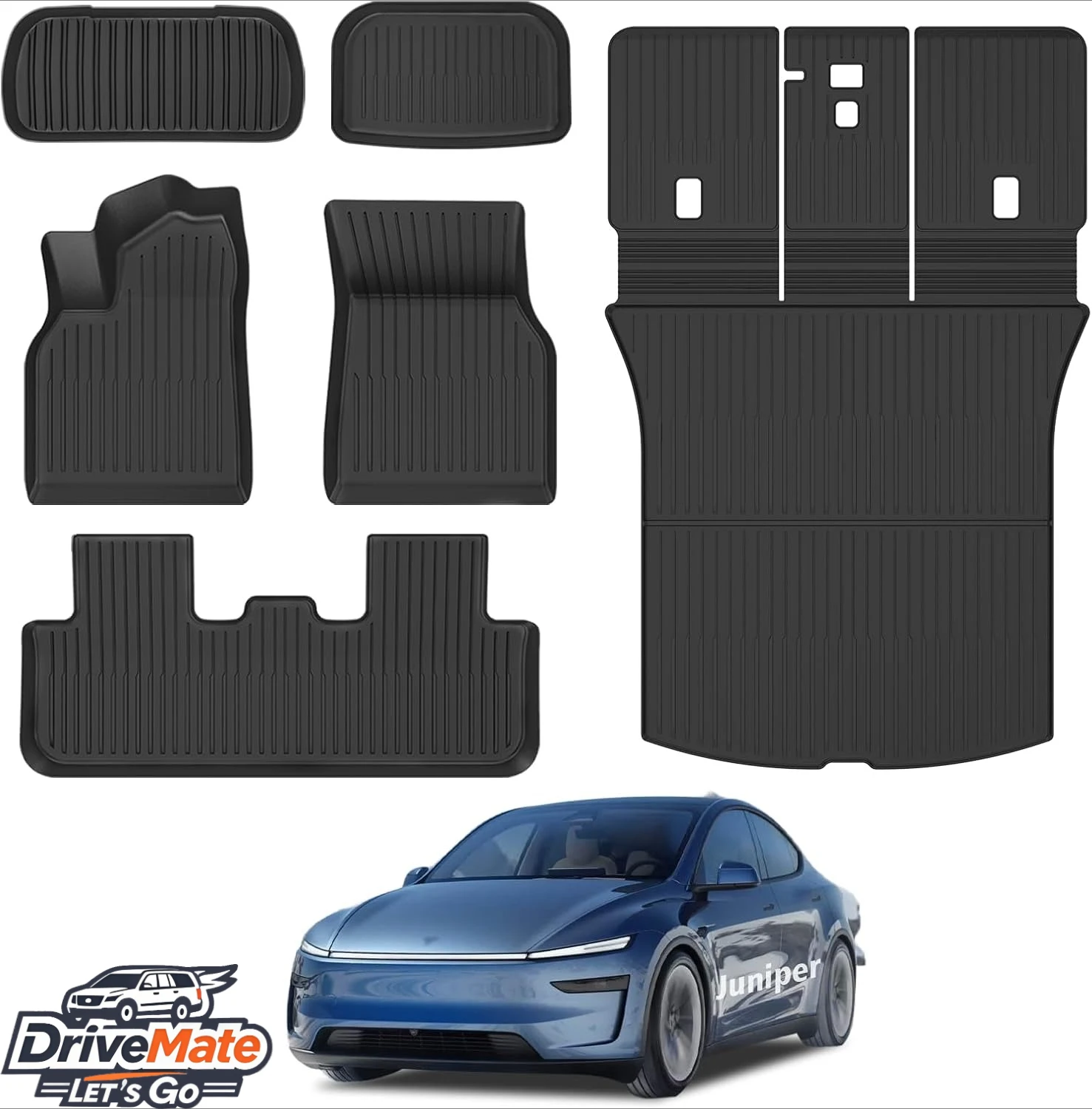 

All-Weather TPE Floor Mats Full Set for 2025 Tesla Model Y Juniper – Front Rear & Trunk Liners