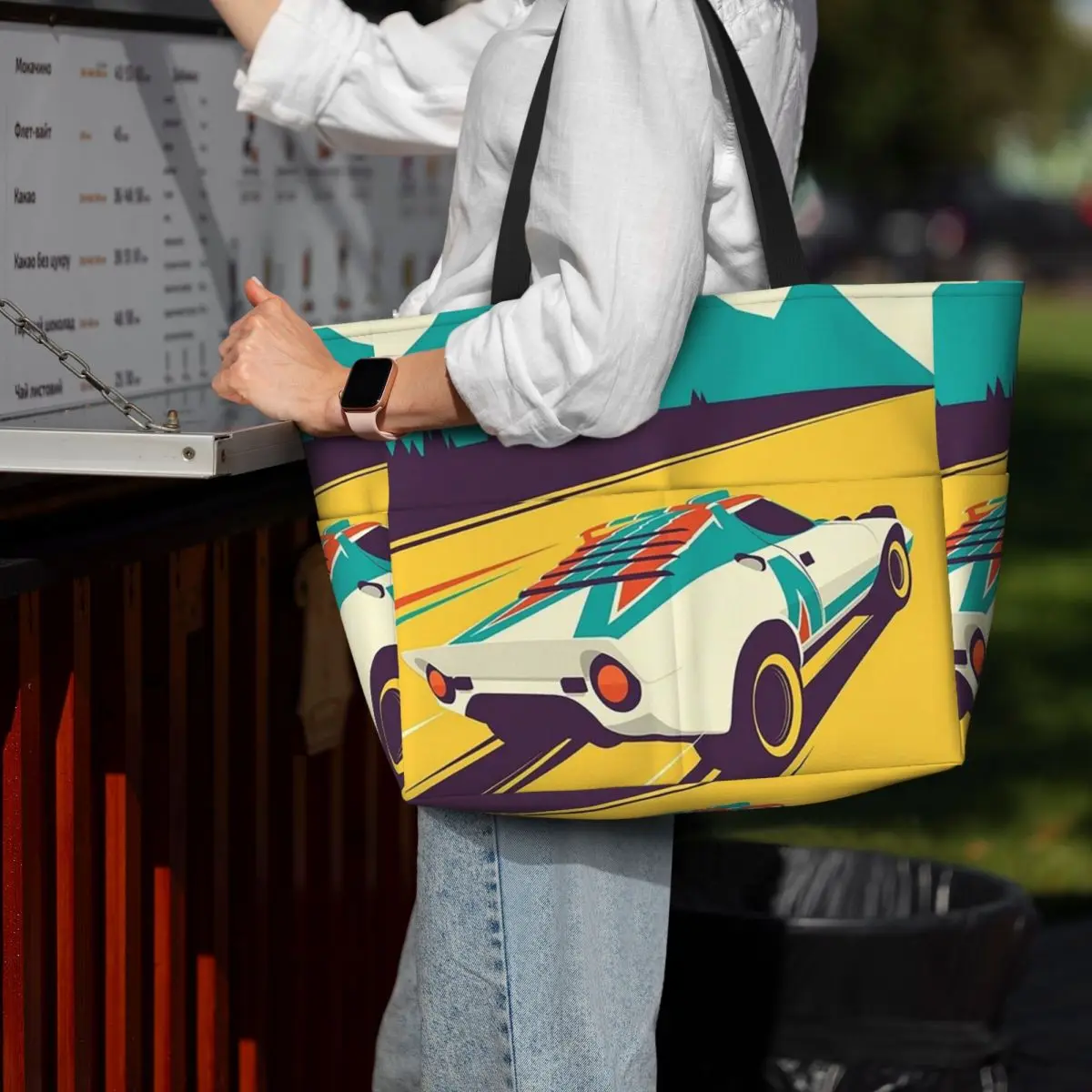 

Lancia Stratos Art Print Beach Tote Bag Sport Gym Yoga Duffle Large Tote Bag Women Travel Bag Fitness bag