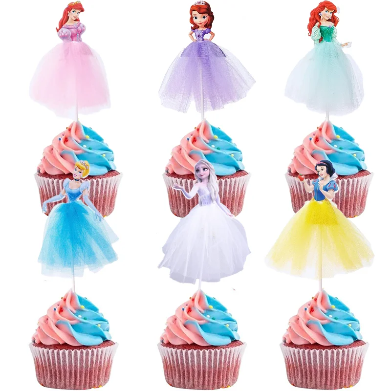 

1/2pcs lot Sofia Frozen Snow White Theme Decorations Rapunzel cake Topper Girls Favors Birthday Party Supplies Anna Cupcake Pick