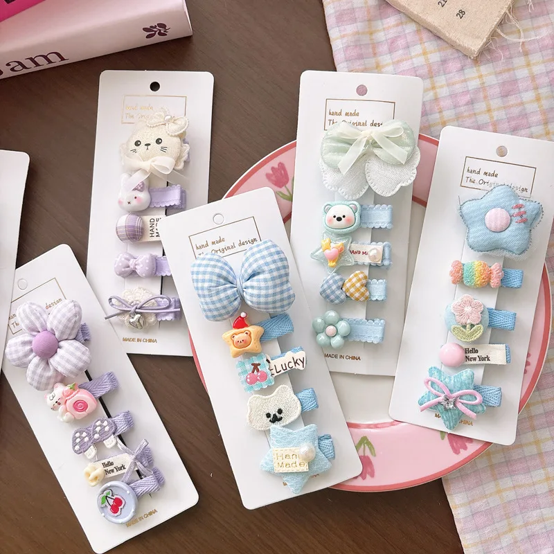 New Cute Cartoon All-Cover Press Hair Clips for Baby Toddler Small Size Bow Flower Side Bangs Fringe Claw Kids Hair Accessory