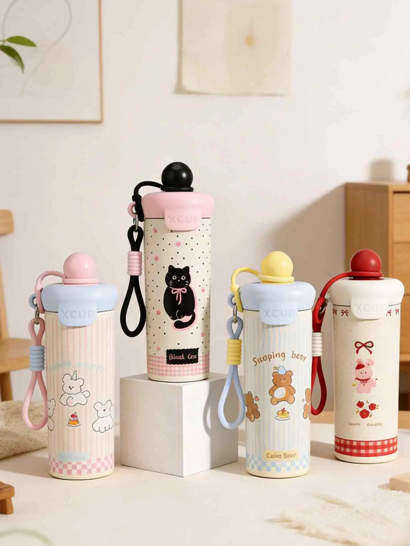 

Ins Style Stainless Steel Thermal Cup with Carry Rope Japanese Design Water Bottle Suitable for Milk Coffee Tea And Gifts