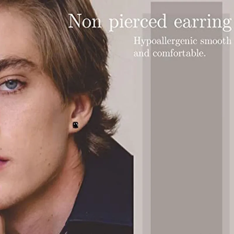 WKOUD 1-17 Pcs Clip On Hoop Earrings For Men Women Stainless Steel Fake Non Piercing Magnetic Dangle Earring Black Huggie Hoop