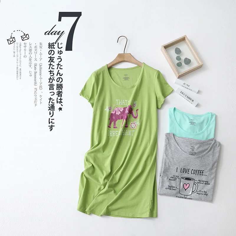 2024 Summer Women Casual Sleep Dress Cotton Loungewear Nightgown Female Short Sleeve Top Quality Loose Home Dress Plus Size