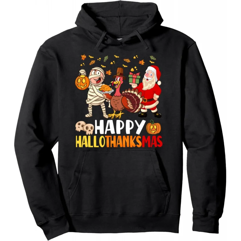 

Happy Hallothanksmas Halloween Thanksgiving Christmas Day Pullover Hoodie