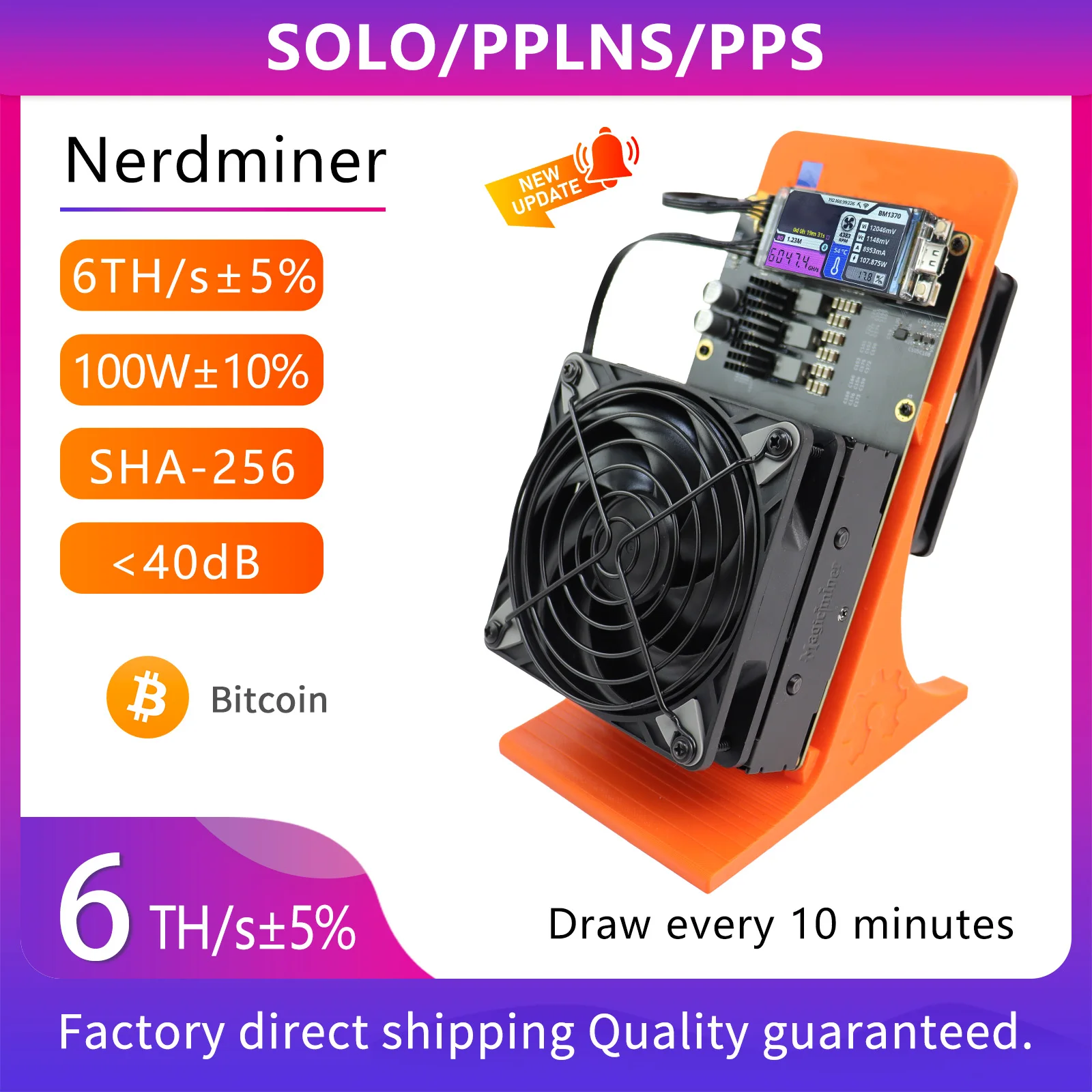 

2026 Latest Nerdminer Qaxe++ Rev6.1 6TH/s Bitcoin Miner 100W Low Power SHA-256 BTC Solo Mining Machine WiFi with PSU