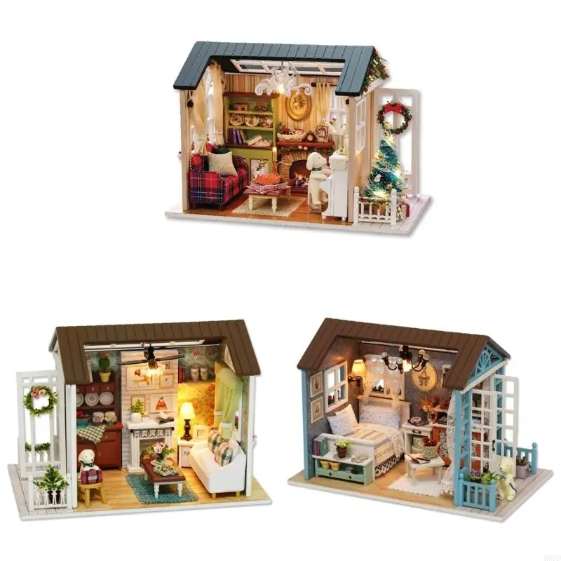R6FD Assembly Tiny House Room Dekorationen Diy Dollhouse Kits Spielzeuggeschenk für Freundinnen