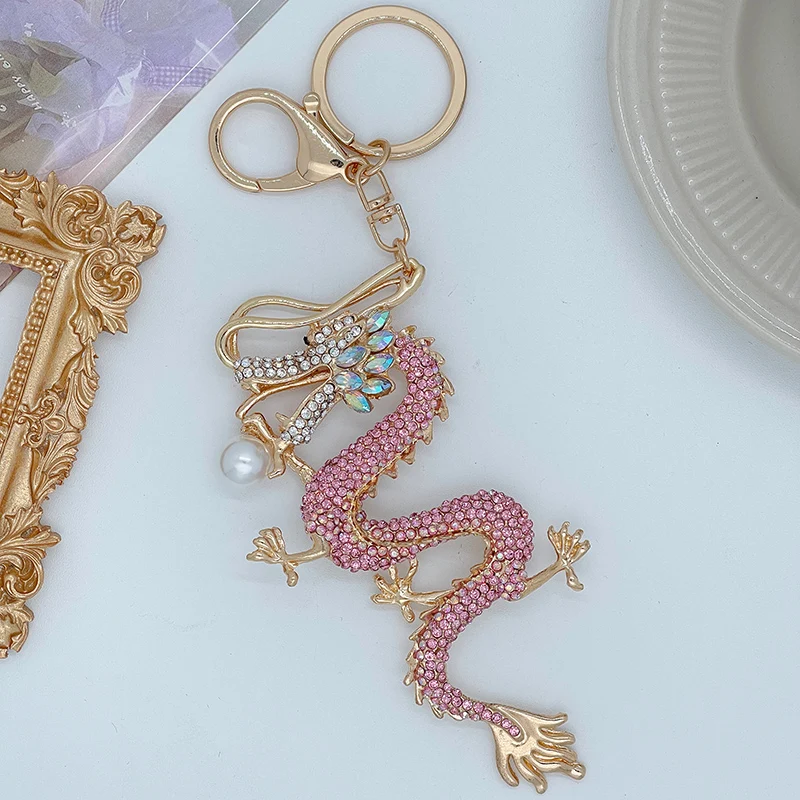 

EASYA Chinese Dragon Keychain Bag Decorative Chain Metal Crystal Anime Vintage Women's Luxury Jewelry Llaveros De Dinosaurios