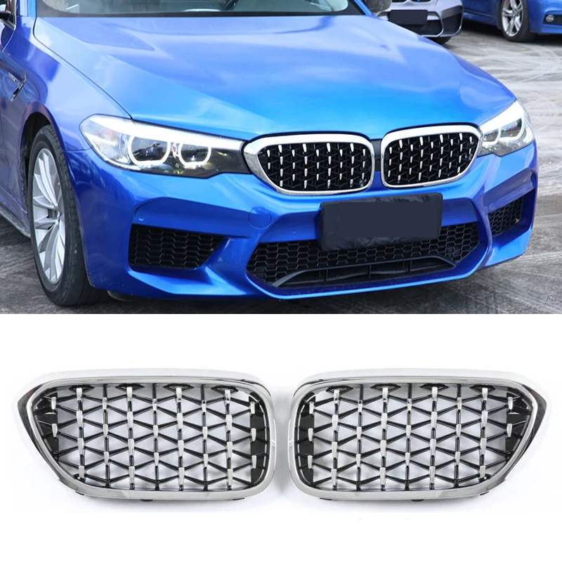 

For BMW 5 Series G30 G38 Diamond Grille Racing Grill Car Front Bumper Grilles Kidney Grills 18-20 Auto Accessories Gloss Black