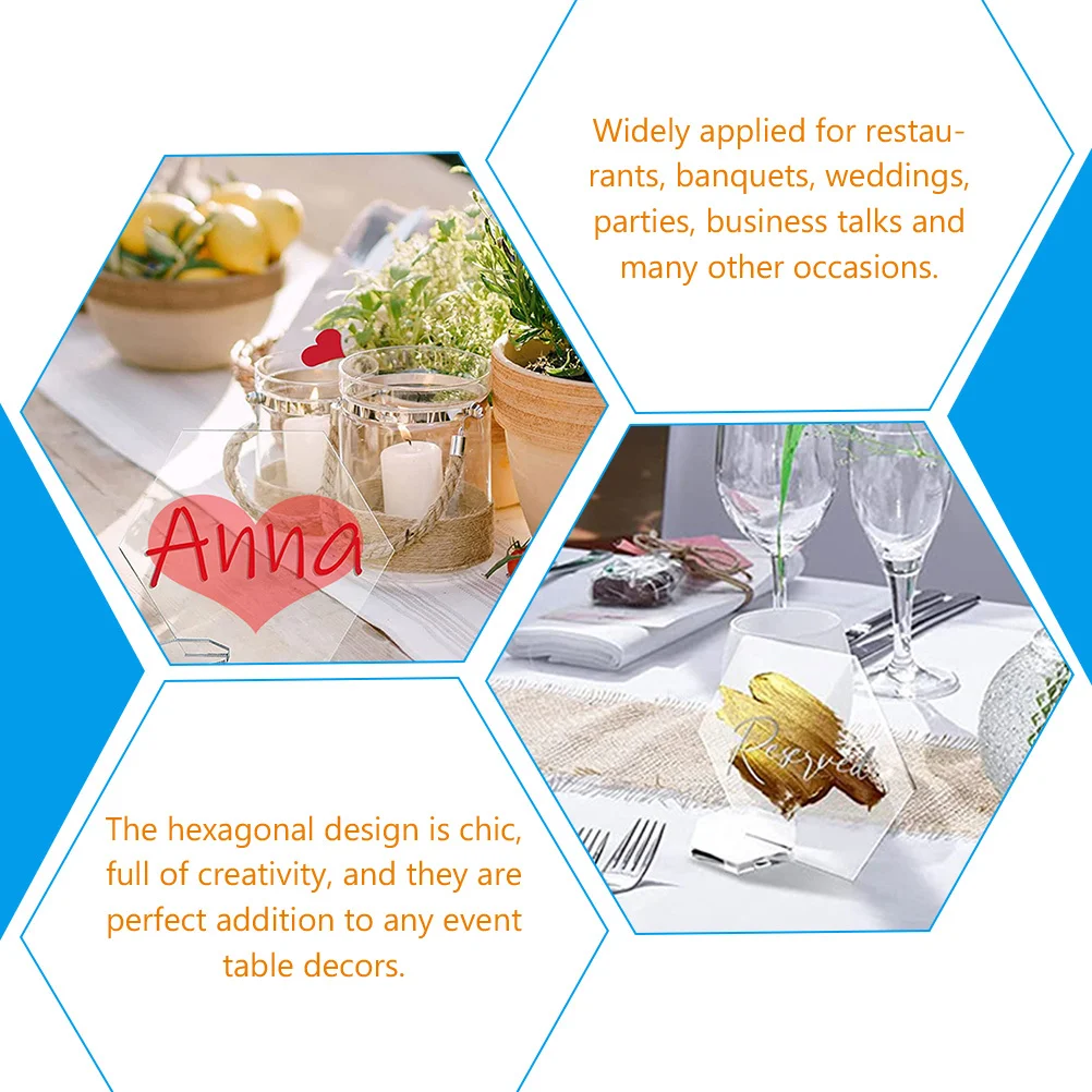 

10Pcs Hexagonal Acrylic Board Transparent Blank Sign Wedding Decoration Party Table Name Cards Acrylic Board Wedding Blank Sign