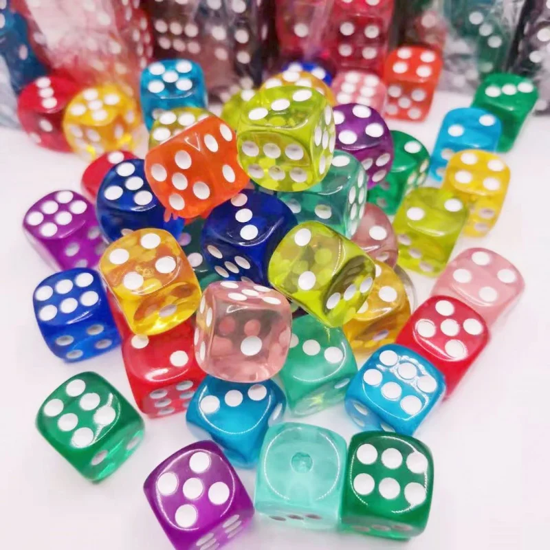 10Pieces/Lot High Quality Transparent Acrylic 6 Sided 14mm D6 Point Dice For Club/Party/Family Board Games 10 Colors