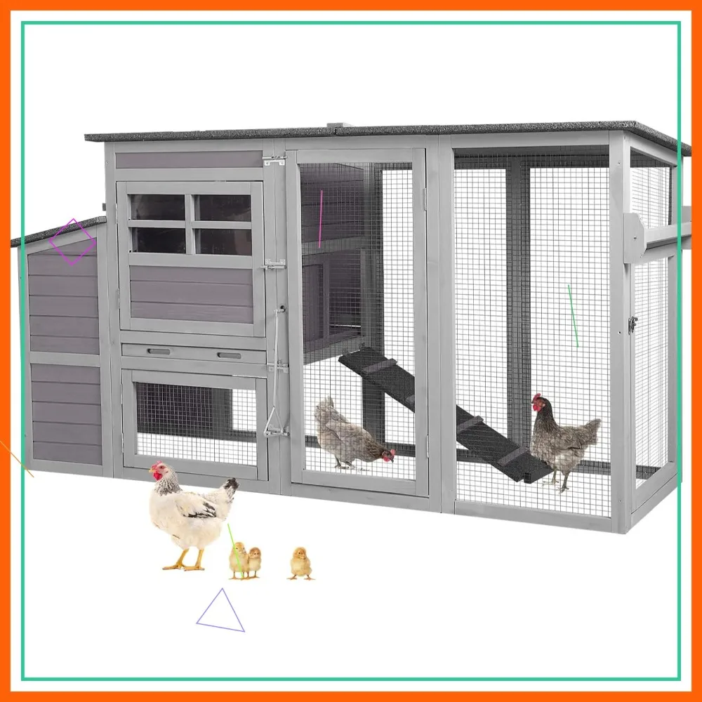 

Large Outdoor Chicken Coop with Wheels, Waterproof Roof & Nesting Box - 78.4" L Poultry House for 4-6 Chickens