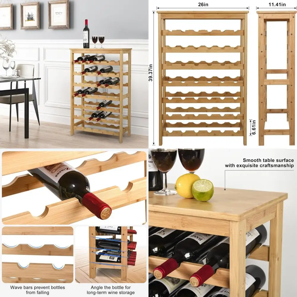 

7-Tier Bamboo Wine Rack - Freestanding Floor Storage Shelf for Kitchen, Dining, and Bar, Natural