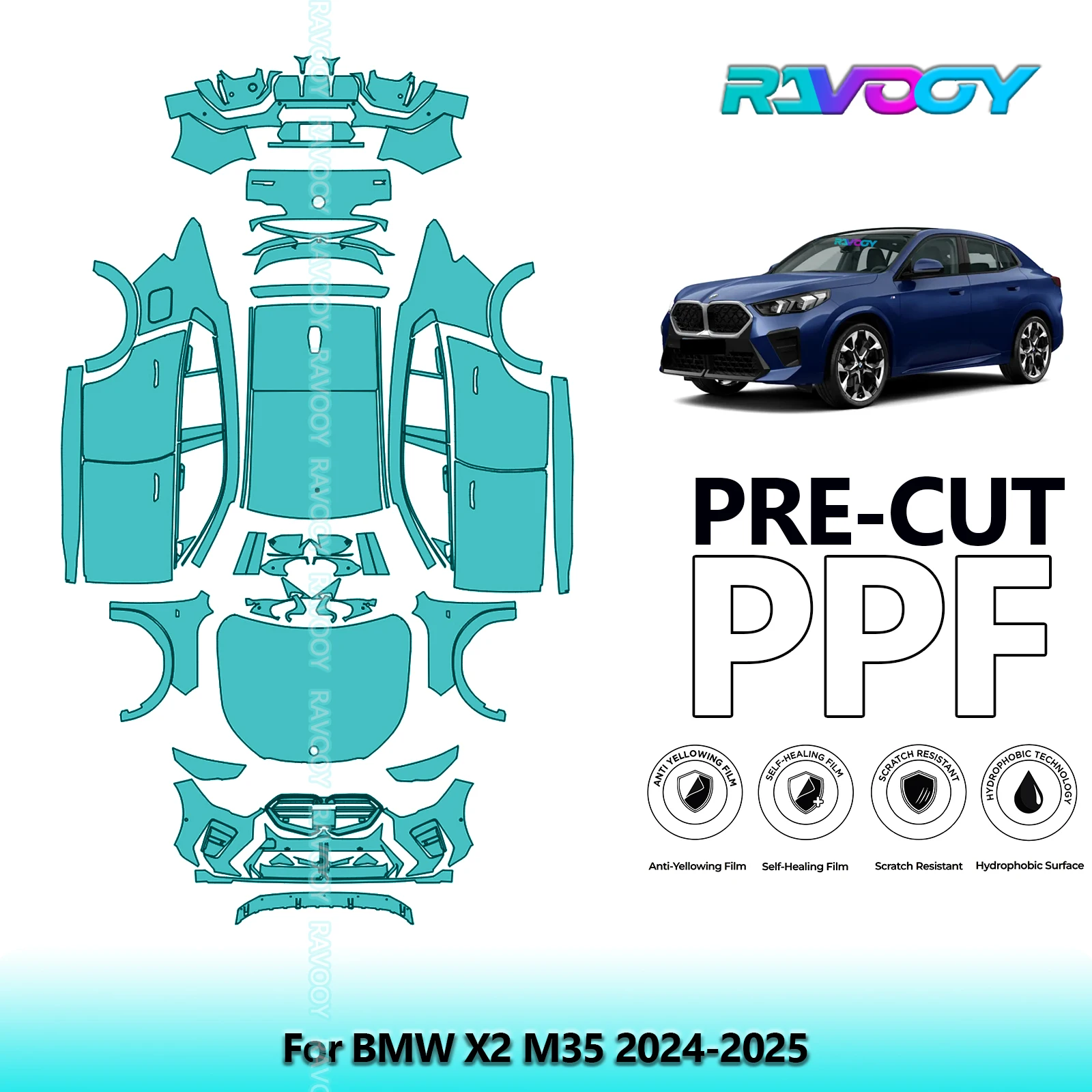 

Precut PPF Paint Protection Film Full Vehicle For BMW X2 M35 2024-2025