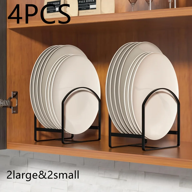 4pcs Heavy-Duty Iron Arch-Shaped Dish Rack | Black/White Kitchen Storage Organizer with Multiple Compartments for Dishes, Cups a