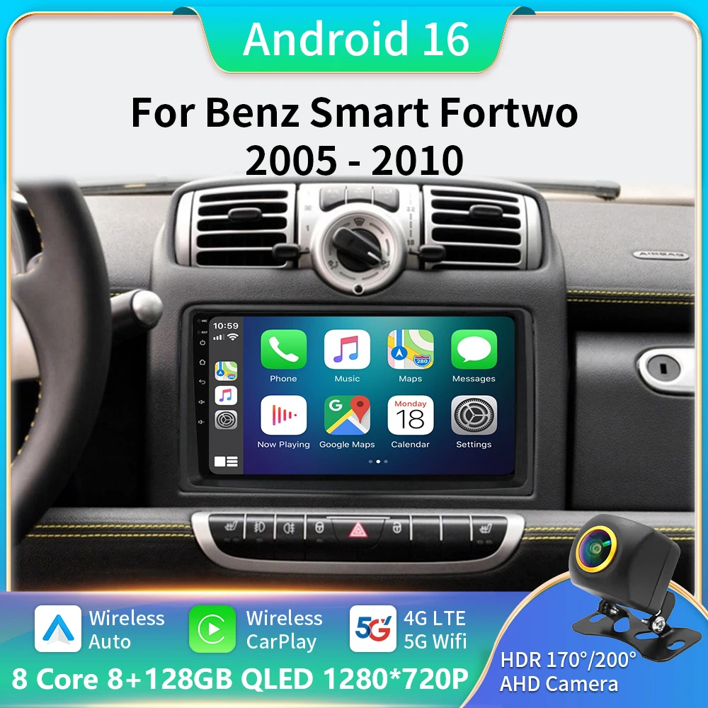 

Android 16 Car RadioCarPlay Android Auto Radio for Mercedes Benz Smart Fortwo 451 2005 - 2015 Car Player GPS 2 din autoradio