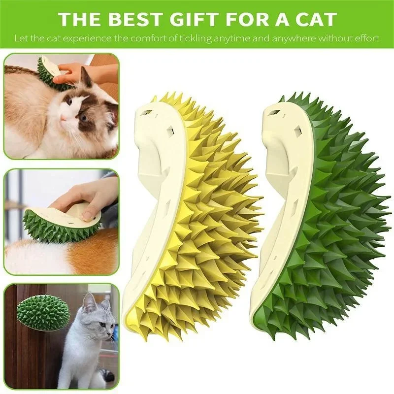 Cat Massage Combs With Catnip Durian Shape Kitten Rubbing Self Groomer Comb Pet Grooming Hair Remover Brushes Wall Corner Brush