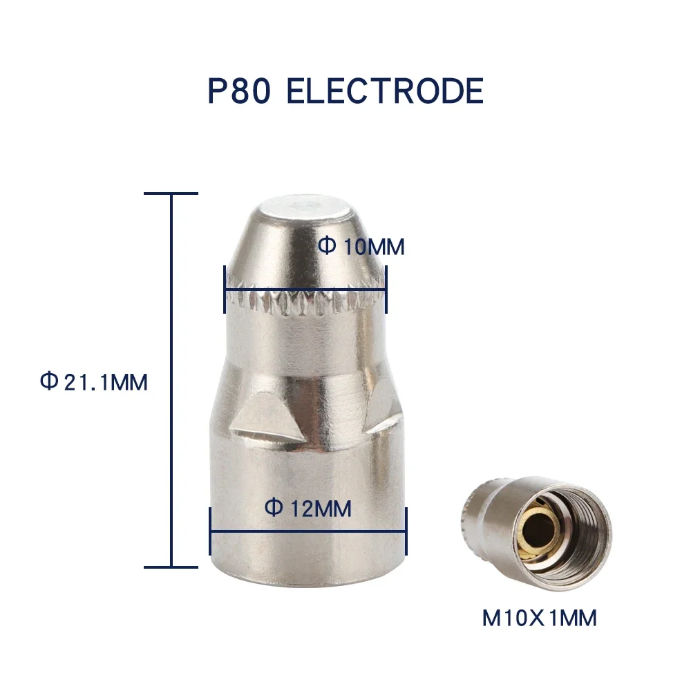Boquilla protectora recubierta P80, electrodo de 1,1/1,3/1, 5/1,7mm, antorcha de corte por Plasma 60A 80A 100A P80, punta de soldadura de antorcha de Plasma CNC