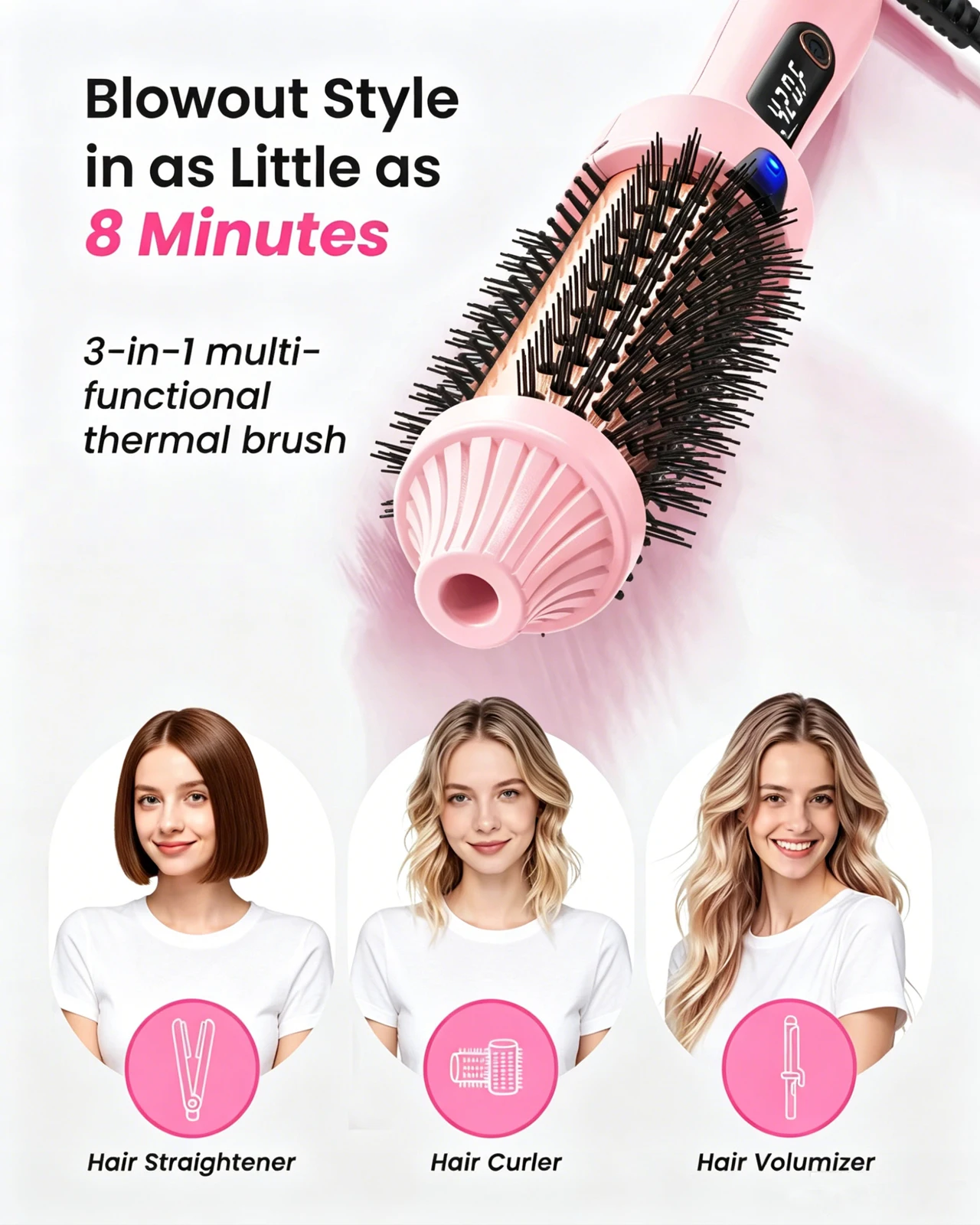 Thermal Brush Blowout Boost 1.5 inch Heated Round Brush for Blowout Look Dual Voltage Negative Ion Technology 6 Temperature Mode image 3