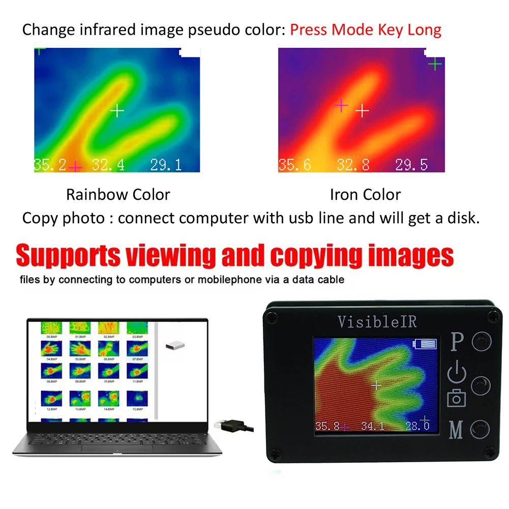 For DIY Projects VisibleIR B18 1.8 Inch Display Thermal Camera Temperature Instrument Infrared Camera 32 X 24 Infrared Sensor