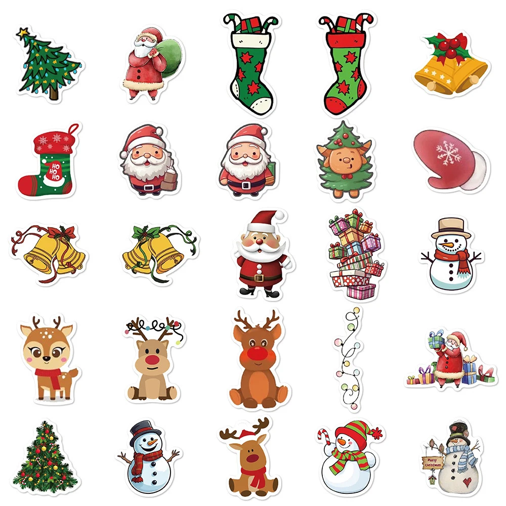 

10/30/50pcs Cartoon Christmas Festival Stickers Kawaii Decals Toys Waterproof Laptop Phone Scrapbook Graffiti Sticker Decoration