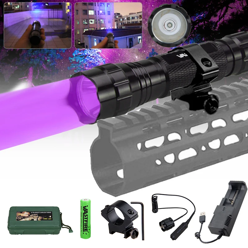 501B 395nm UV Flashlight Ultraviolet Blacklight Torch Purple Inspection Lamp Carpet Pet Urine Detector Hunting Catch Scorpions