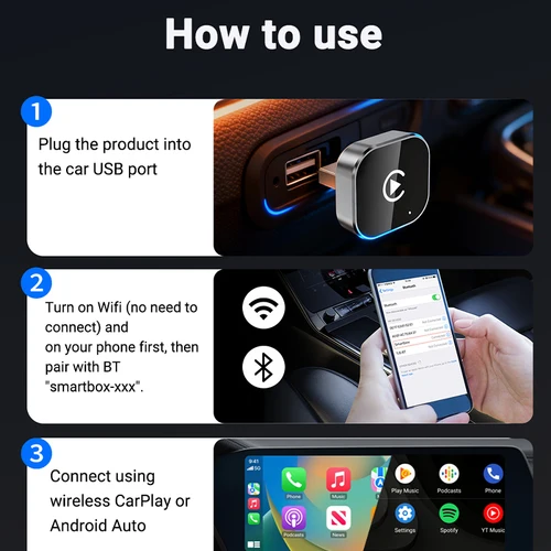 Imagen 2 del producto Nuevo adaptador CarPlay inalámbrico 2 en 1, Dongle Android Auto, accesorio para coche de alta calidad, caja inteligente 5GHz WiFi tipo C/USB