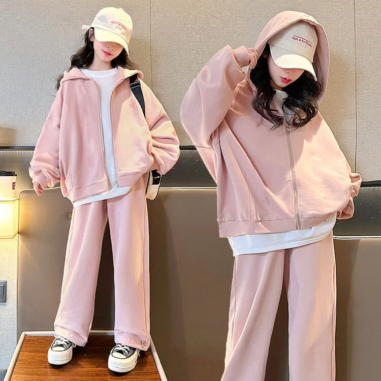 Mädchen Anzug neuen Frühling Herbst koreanischen Modestil setzt Mädchen solide Kapuze Sport mantel lose Hosen zweiteiligen Anzug Kinder kleidung