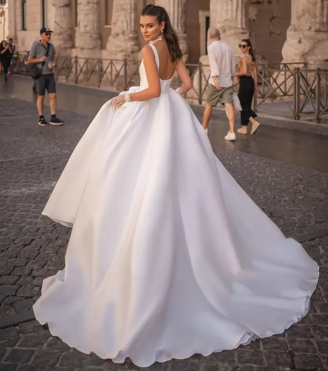 Vestido De Novia De satén con espalda abierta, traje Formal con tirantes, 2023