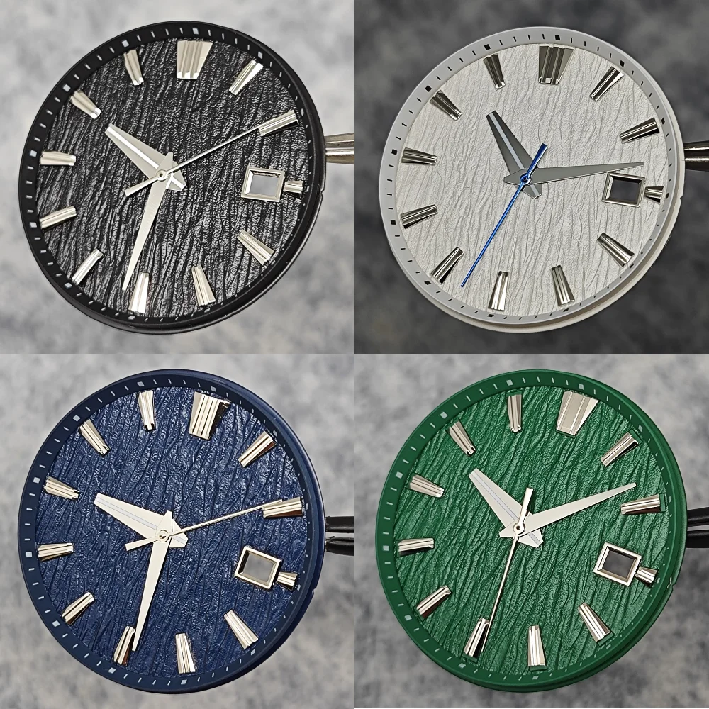 33.5mm Watch Dial + watch hands White Birch Texture Surface with Single Date Watch Faces Replace Accessories for NH35 Movement