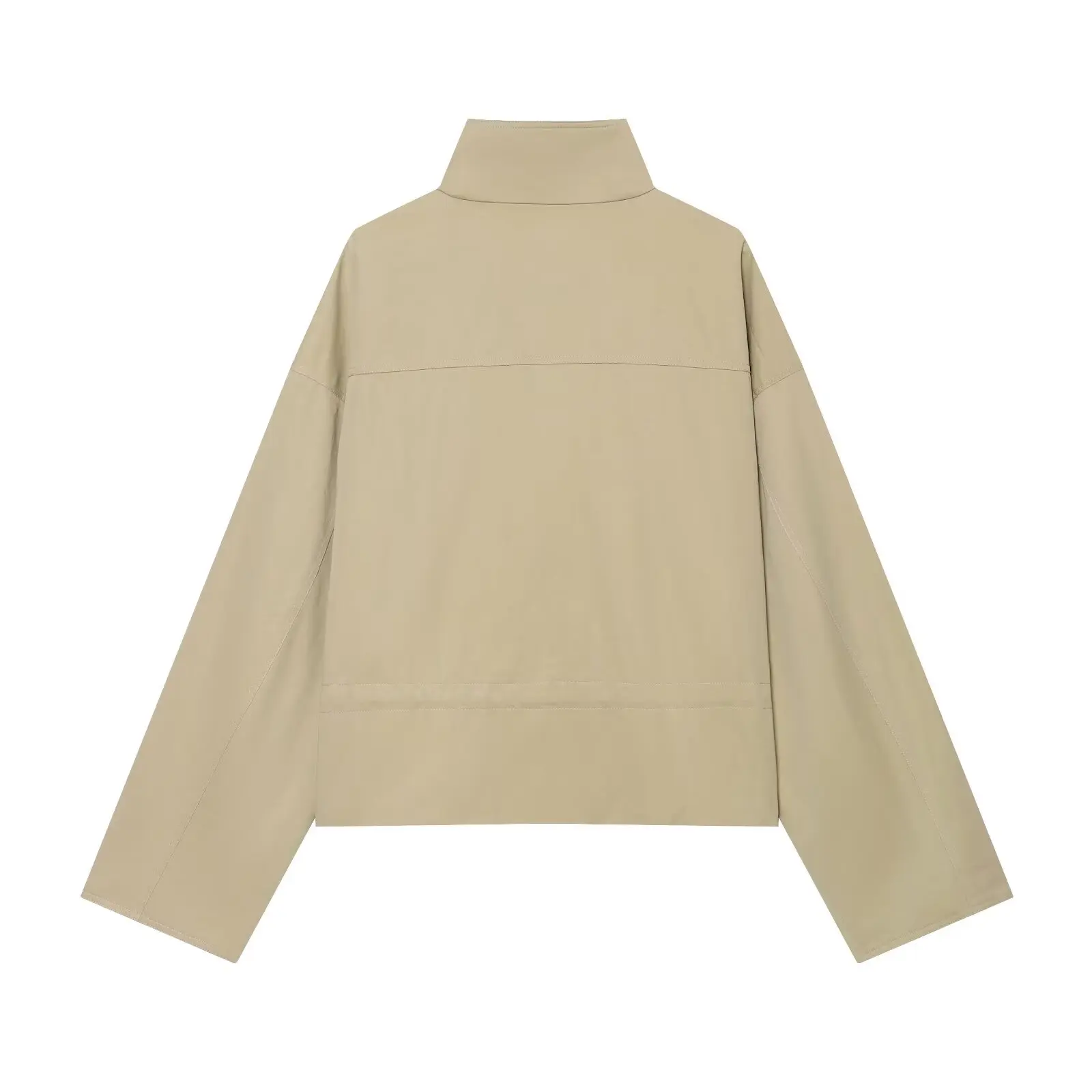 BSAY New Women Stand Collar Double Breasted Trench Jacket Drawstring Waist Pocket Loose Cropped Wind Coat Retro Casual Outerwear