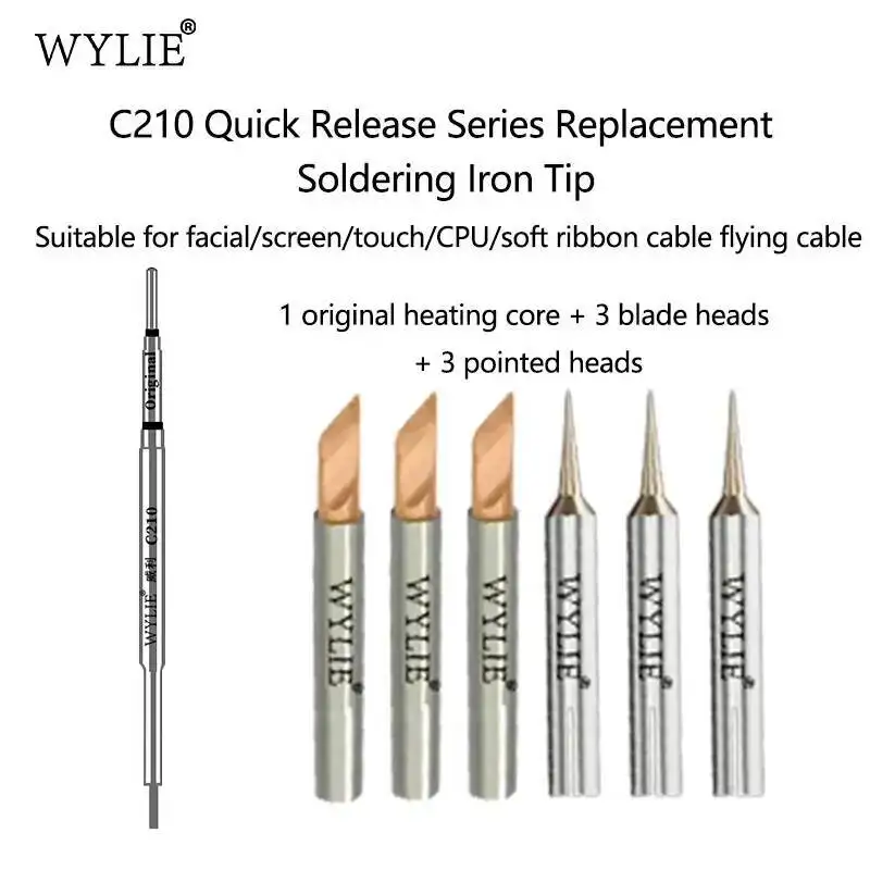 WYLIE C210 Pointed Tip 0.12mm Cutter Head Fast Heating Rapid Temperature Recovery for Mobile Phone Screen Touch Panel CPU Repair