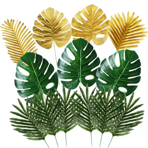 Artificial Tropical Palm Leaves Fake Silk Plant Jungle Safari Party Summer Beach Hawaiian Theme Wedding Birthday Party Decor
