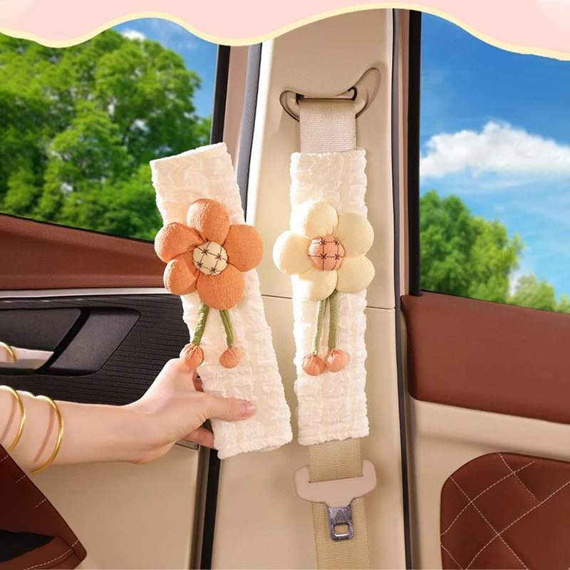 

Cute Floral Print Seat Belt Cover - Soft Polyester Anti-Slip Pad for Women & Kids, Universal Car Shoulder Protector