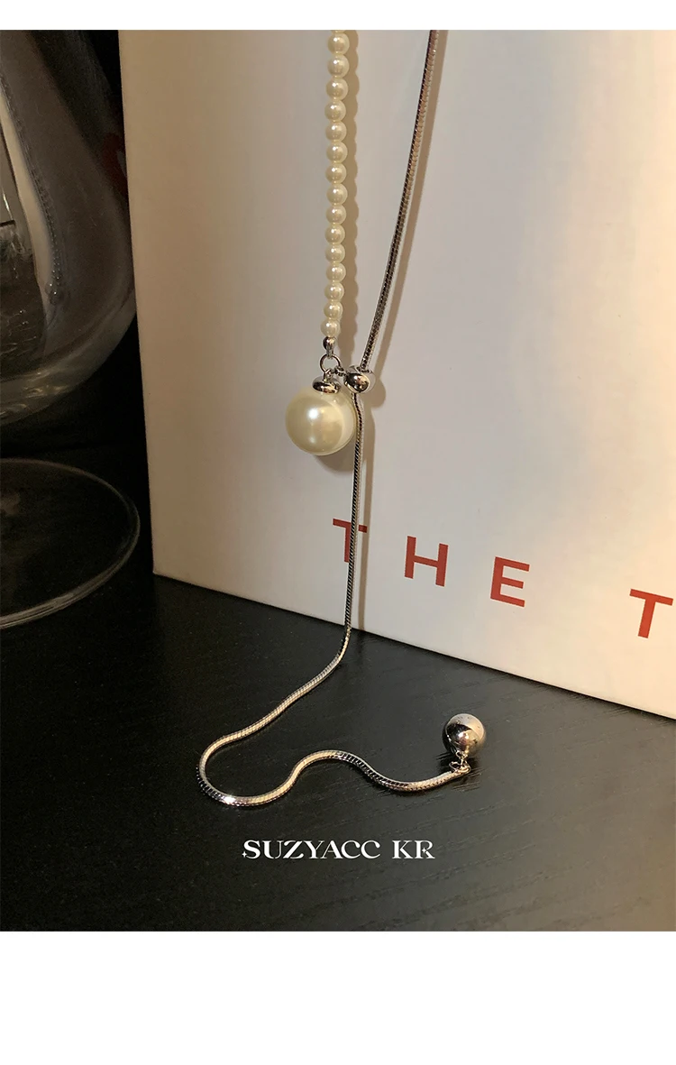 2024 neue Design Perle Ziehen Schlange Knochen Kette Lange Halskette Für Frauen Mädchen Mode Zubehör Pullover Kette Partei Schmuck – Detail 21