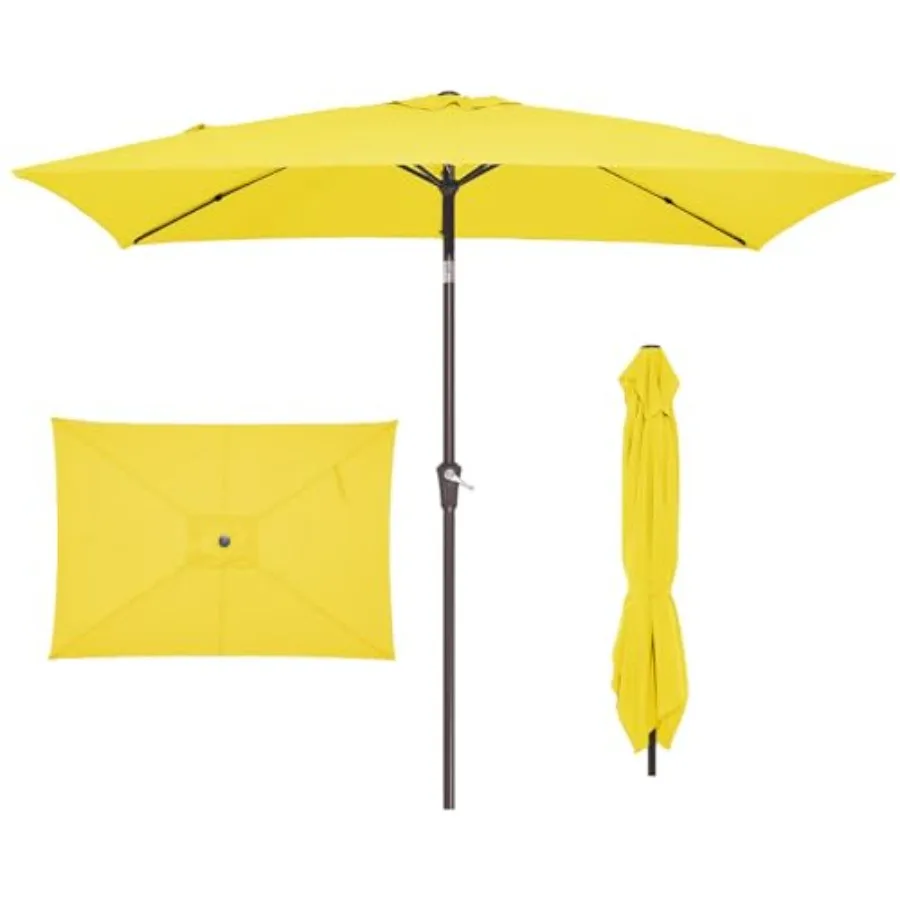 6.5x10 Feet Rectangular Patio Umbrellas Outdoor Market Umbrella with Push Button Tilt and Crank, Rectangle Table Umbrella 6 Stu