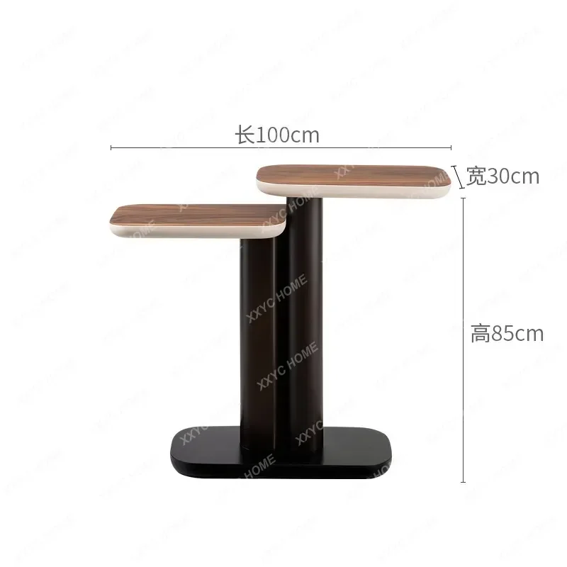 

Modern minimalist solid wood entrance table, high and low entrance platform, end view platform