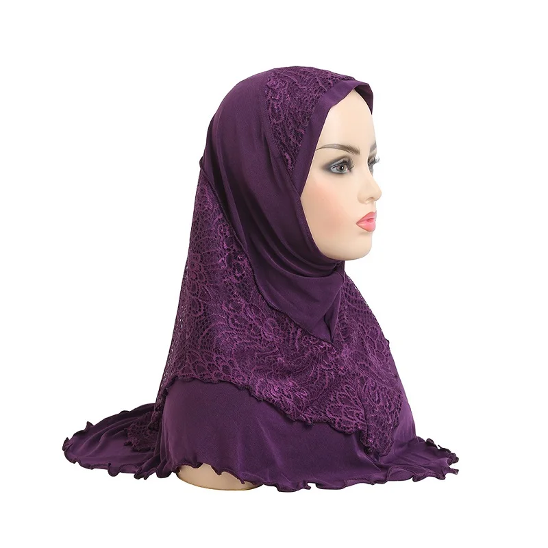 New Arrivals Women Crystal Hemp Turban Hats Lace Splicing Muslim Head Wrap 70*60CM Fashion Scarves Hijab