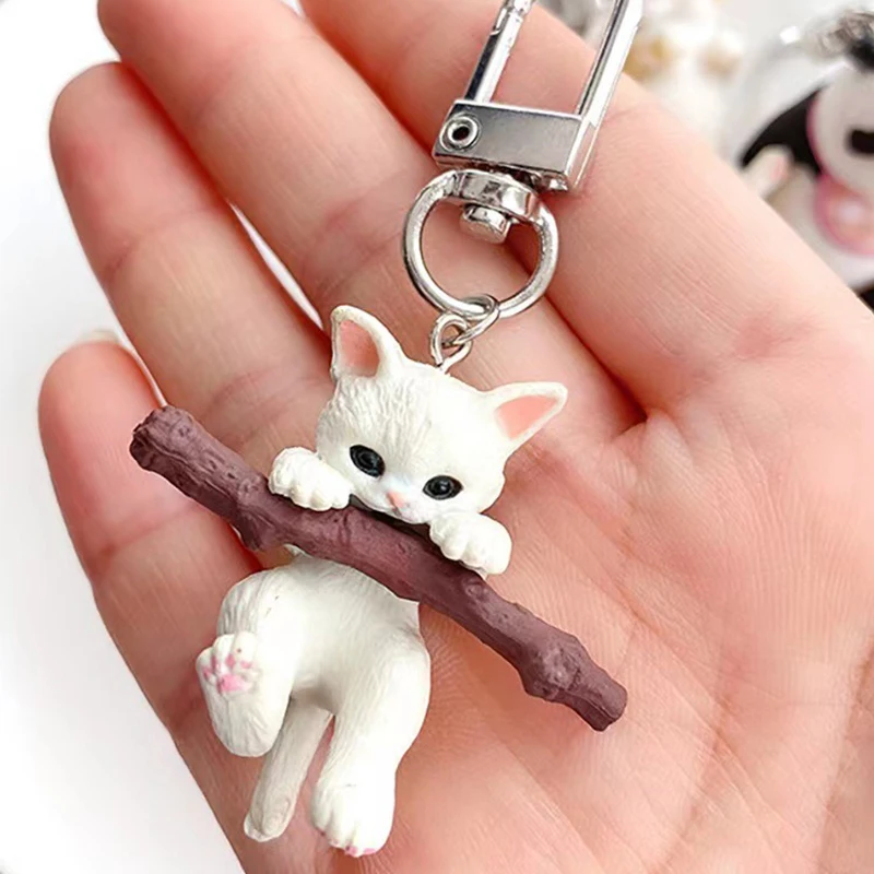 RetroGem Jewelry 1pc Cute 3D Tree Branch Cat Cartoon Puppy Corgi Key Chain for Women Protective Case Headset Tidal Shell Pendant