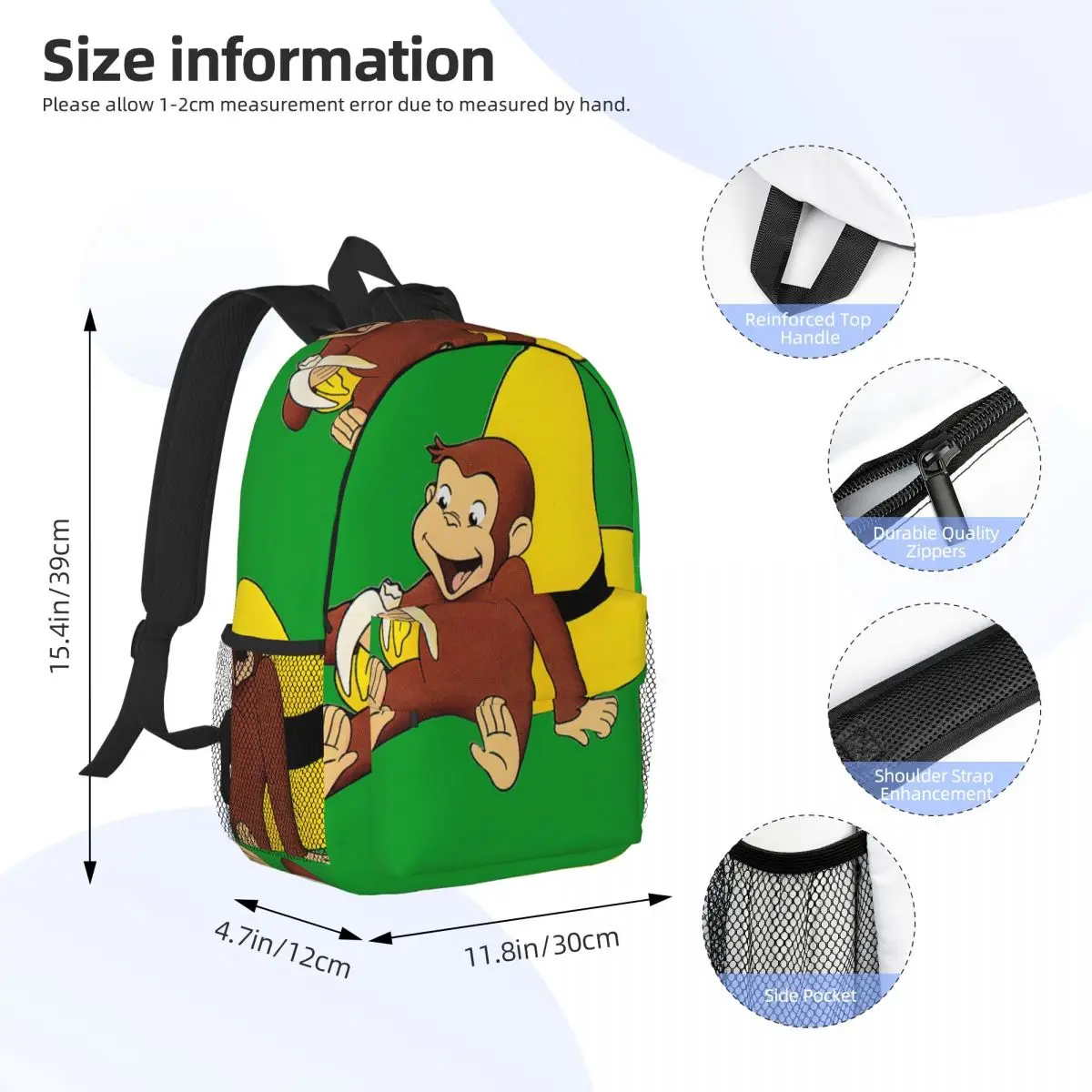 Curious George Backpacks Boys Girls Bookbag Fashion Children School Bags Travel Rucksack Shoulder Bag Large Capacity