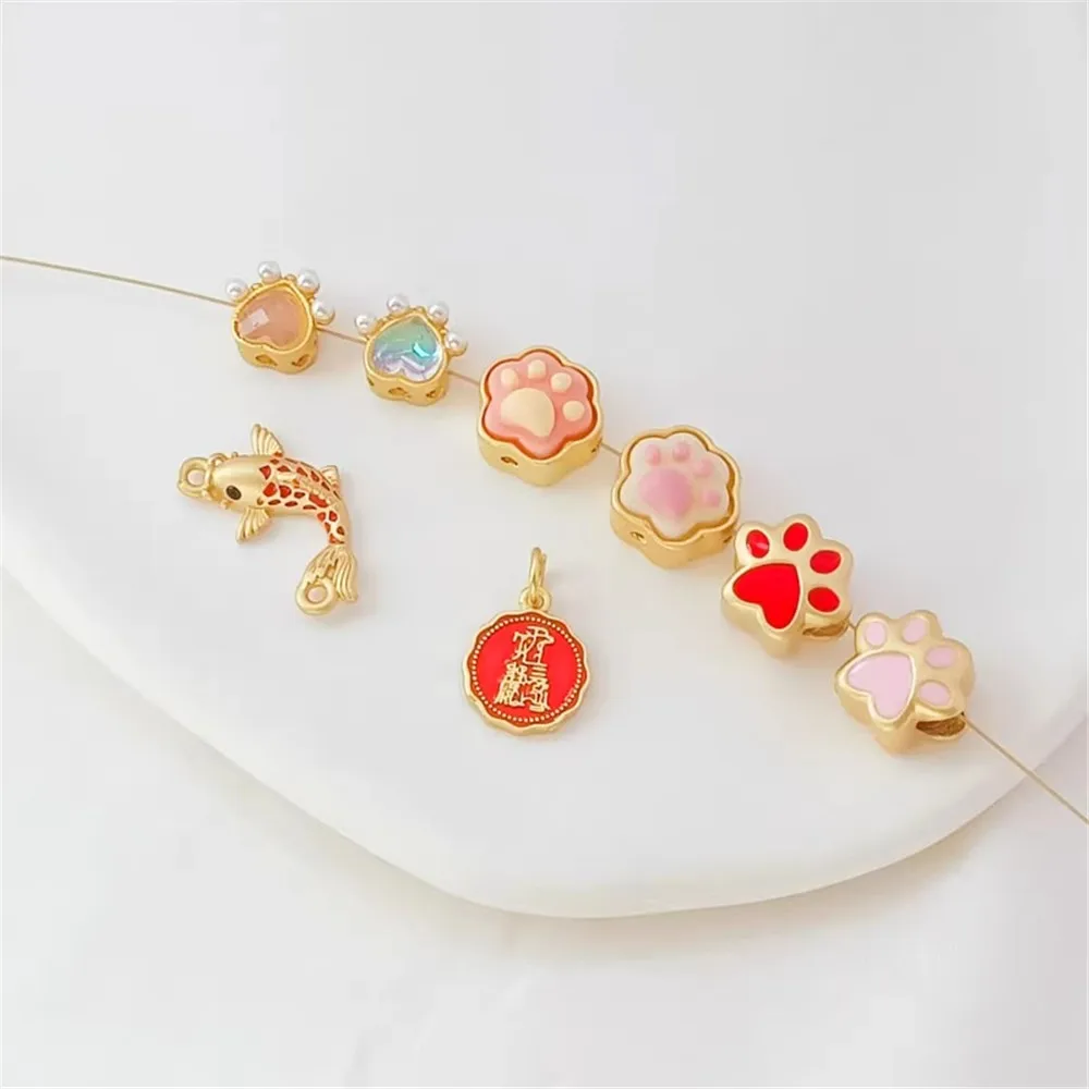 Ancient-style Gold Accessories Oil-dripping Cat Bear Cartoon Cute Beaded DIY Handcrafted Beaded ObstacleToken Woven Rope
