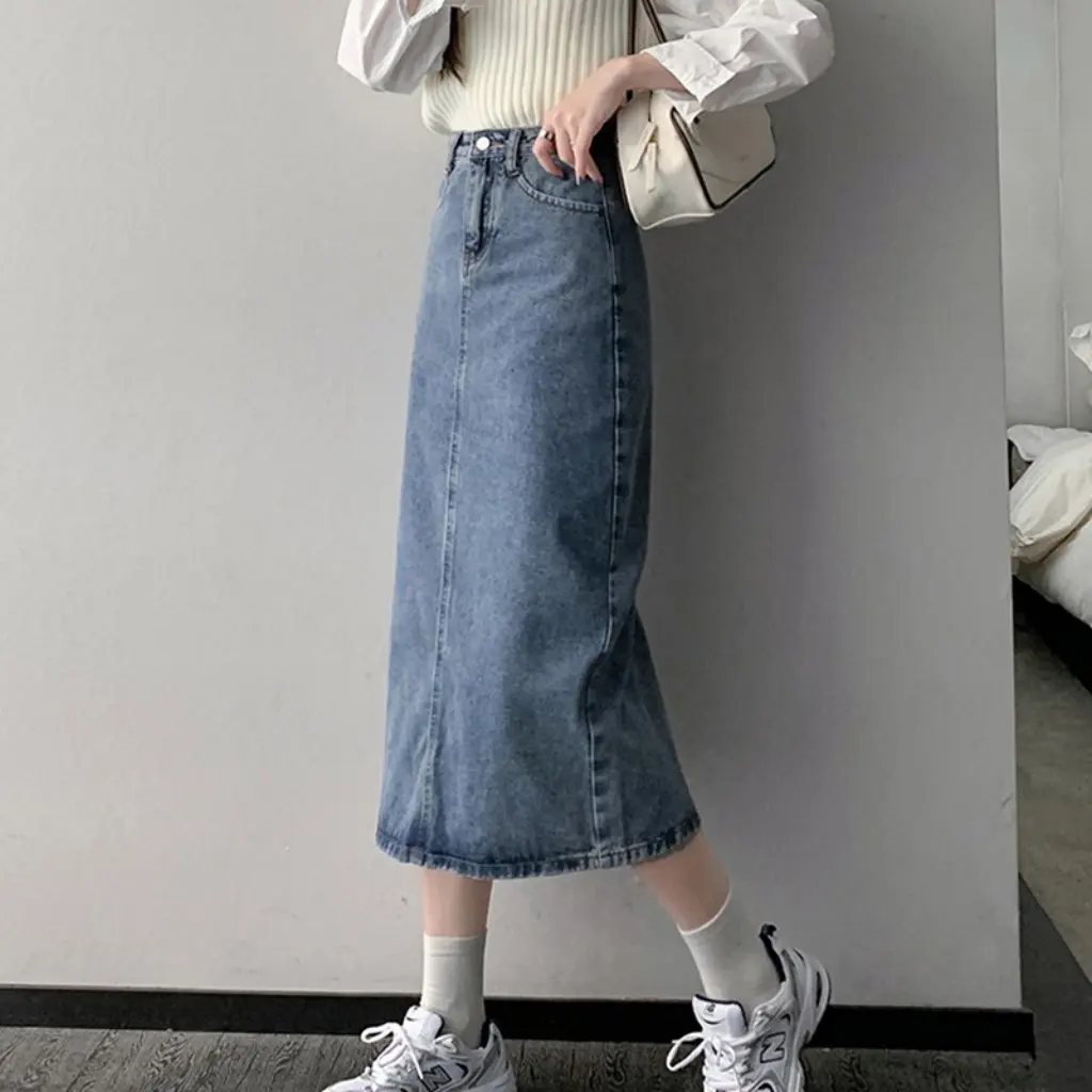 

Denim Skirt for Women Mid-Length Split A-Line Sheath Dress Spring Summer Fashion New Arrival