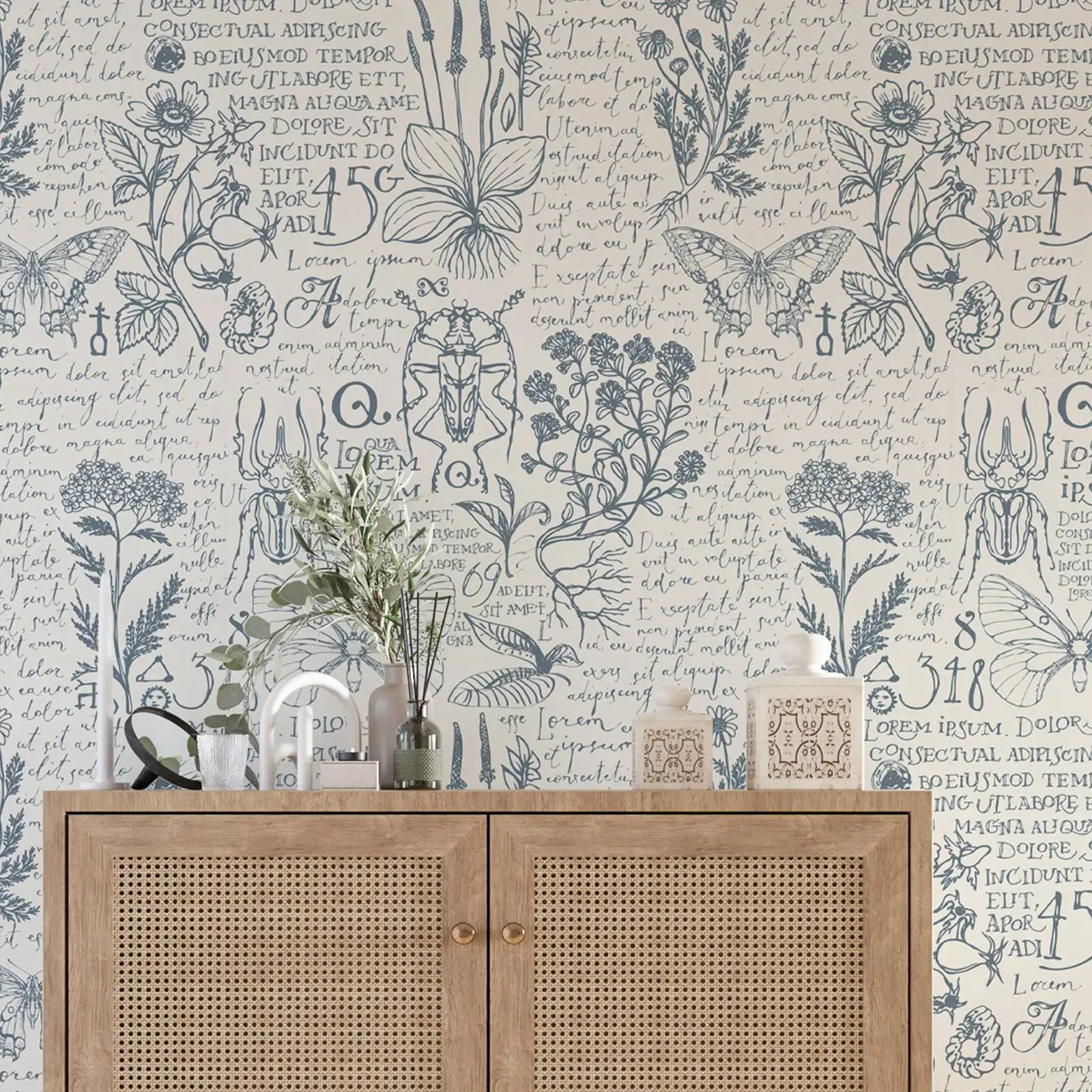 Self-adhesive Or Traditional Herbs Wallpaper,Botanical Peel and Stick Wall Mural For Room Decoration,Modern Wall Decor ,PVC FREE