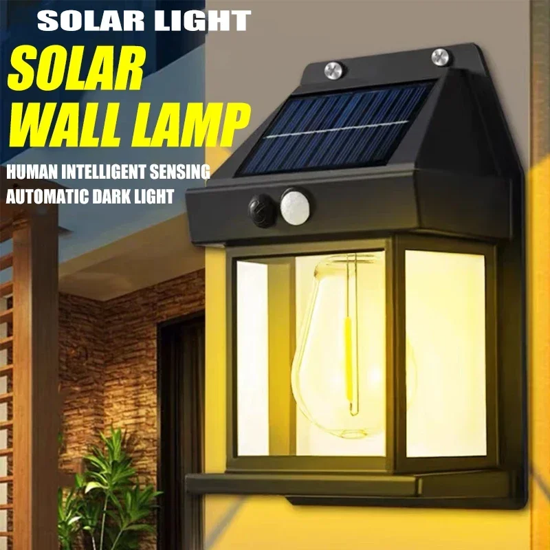 태양광 텅스텐 필라멘트 램프, 야외 방수 지능형 유도 벽 램프, 안뜰 정원 빌라 조명, 야간 조명, 신제품