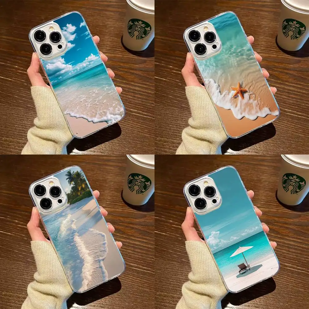 

Чехол для телефона с пейзажем океанского пляжа для iPhone 17,16,15,14,13,12,11 Plus, мягкий прозрачный чехол Pro Max