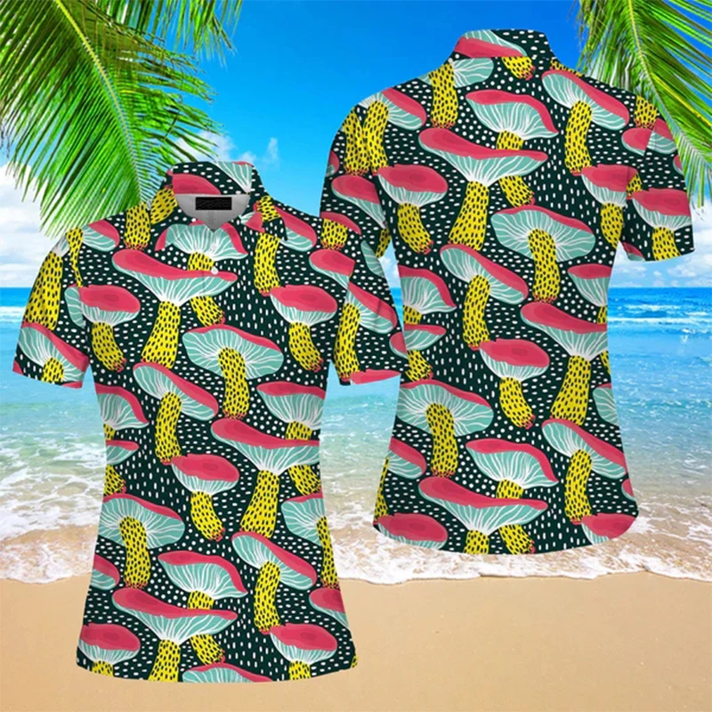 New Hawaiian Polo Shirts For Men Jellyfish Print Harajuku Short Sleeve Tops Beach Summer Holiday Party Female Clothing Blouse