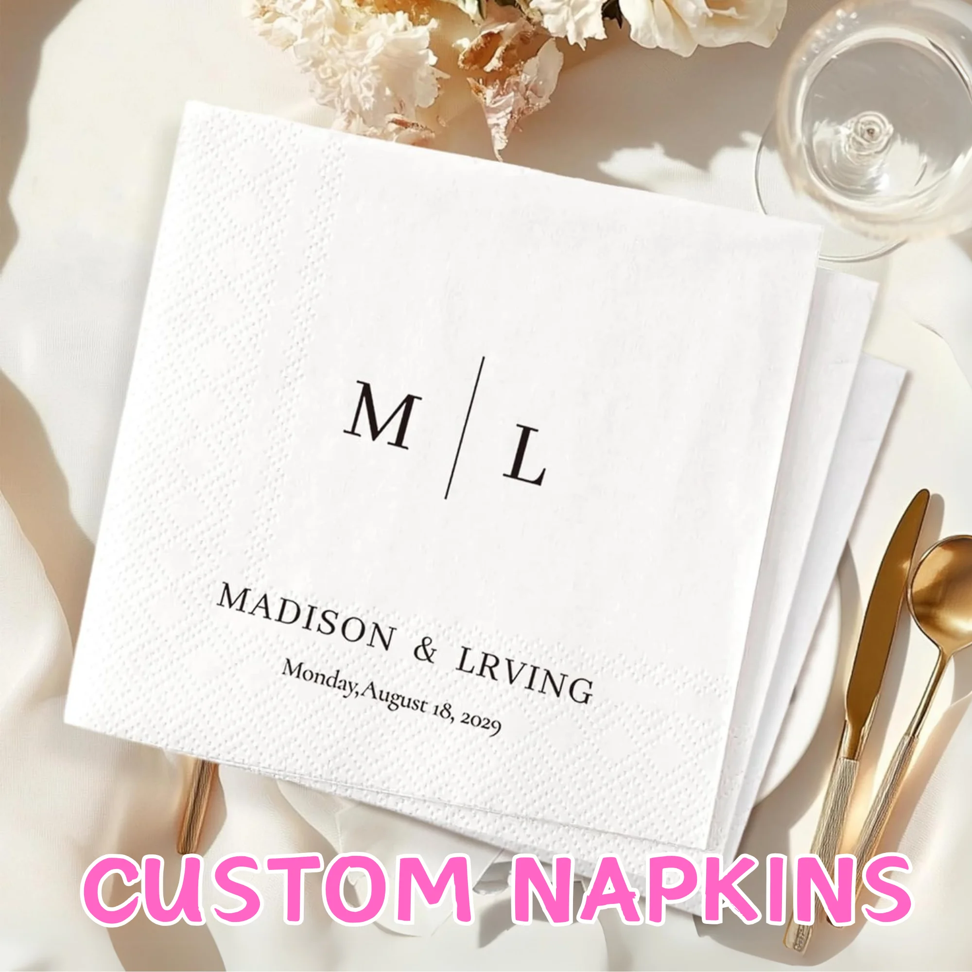 Personalisierte Papierservietten, individuelle Einweg-Hochzeitsservietten mit Ihrem Text für Party, Geburtstag, Hochzeit, Cocktail, Babyparty, Dekoration