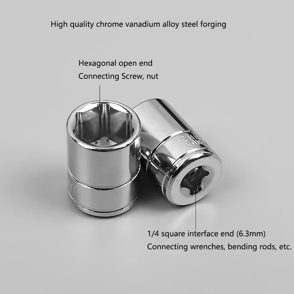 13Pcs Set Mini Socket Wrench Head 4-14mm 6.3mm Hex Shank Short Socket Ratchet Wrench Cart Auto Repair Removal Hand Tools