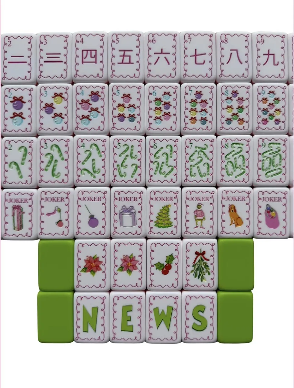 American Style Green Christmas Themed Acrylic Mahjong Set 160 Tiles Hand‑Shuffling Game Kit for Home Party Gift
