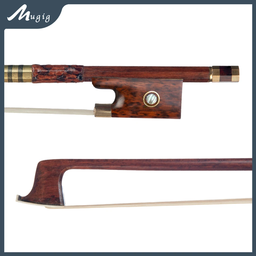 

Mugig 4/4 Size Fiddle Bow Pernambuco Violin Arch Stick Snakewood Frog Gold Wire Winding Orchestra Violinist Violin Accessories