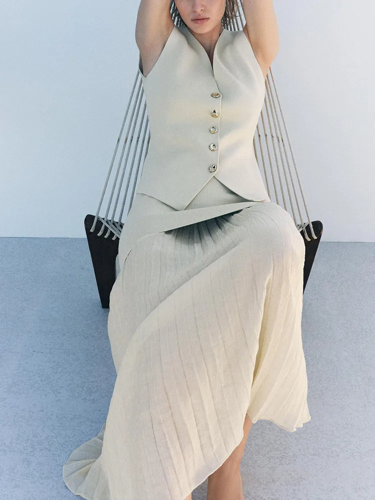 Spring New Arrival Women's Svel Vest Top 492003 75 Patchwork Skirt 49206 Faionable Two-Piece Set Long Pants V-Ne